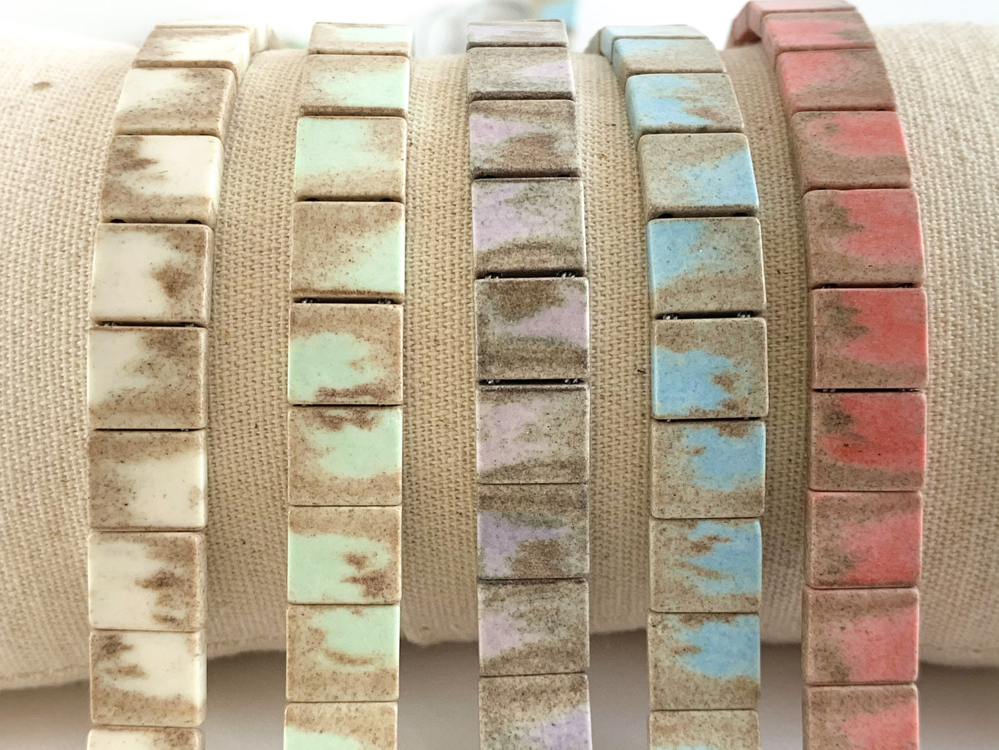 Soft Sand Color Agate Double Drilled Rectangle Smooth Shiny Beads Around 16"-1 strand