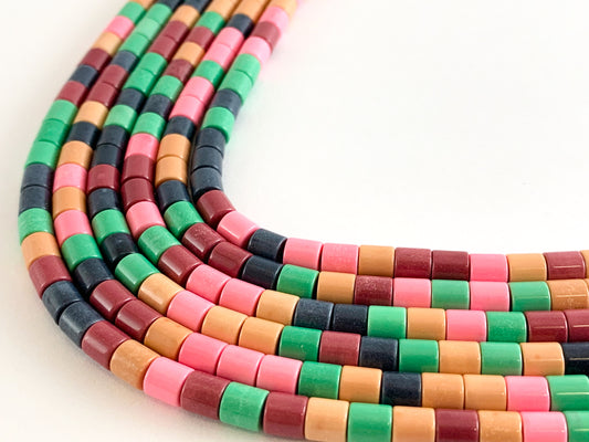 4-5mm Multicolor Agate Tube Smooth Shiny Beads Around 16"