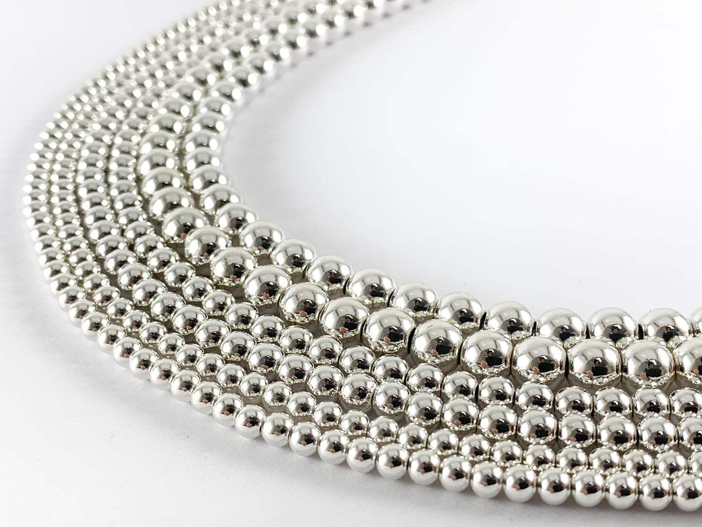 Silver Plated Hematite Round Smooth Beads (Around 15-16")