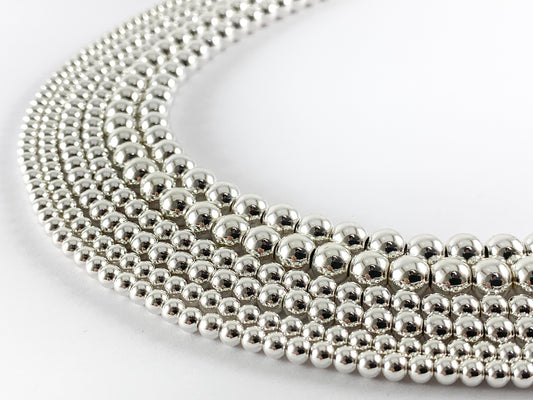 Silver Plated Hematite Round Smooth Beads (Around 15-16")