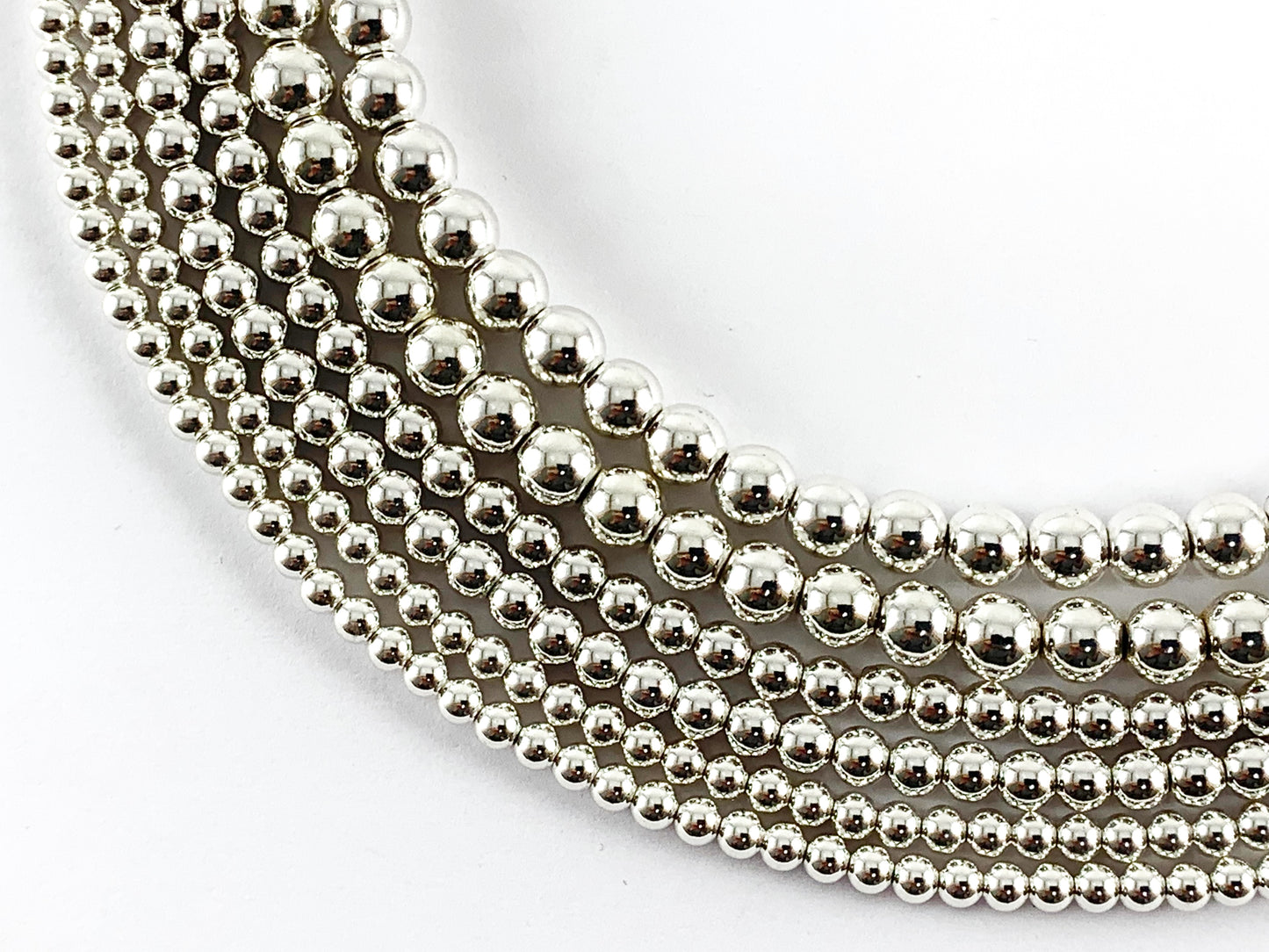 Silver Plated Hematite Round Smooth Beads (Around 15-16")