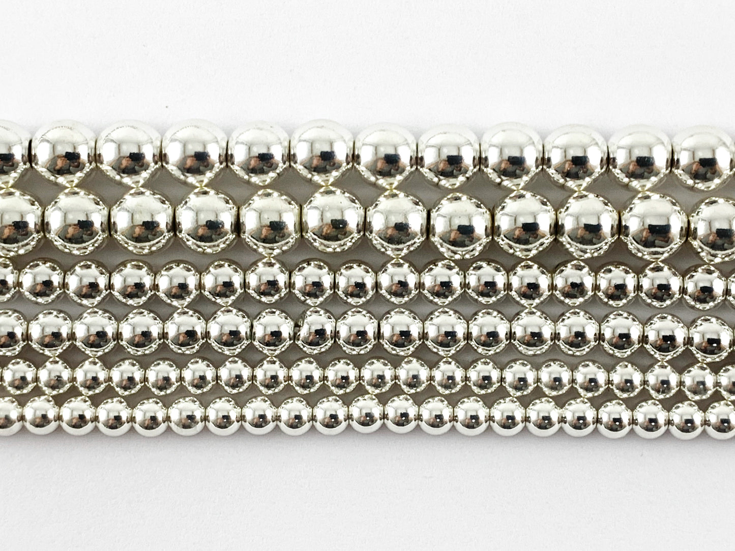 Silver Plated Hematite Round Smooth Beads (Around 15-16")