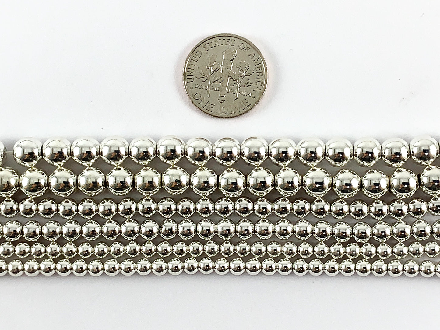 Silver Plated Hematite Round Smooth Beads (Around 15-16")