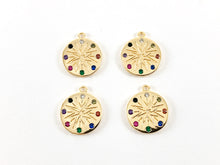 Load image into Gallery viewer, 18K Gold Plated CZ Pave Colorful Star Coin-Shaped Rhinestone Pendant 6PCS
