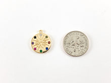 Load image into Gallery viewer, 18K Gold Plated CZ Pave Colorful Star Coin-Shaped Rhinestone Pendant 6PCS
