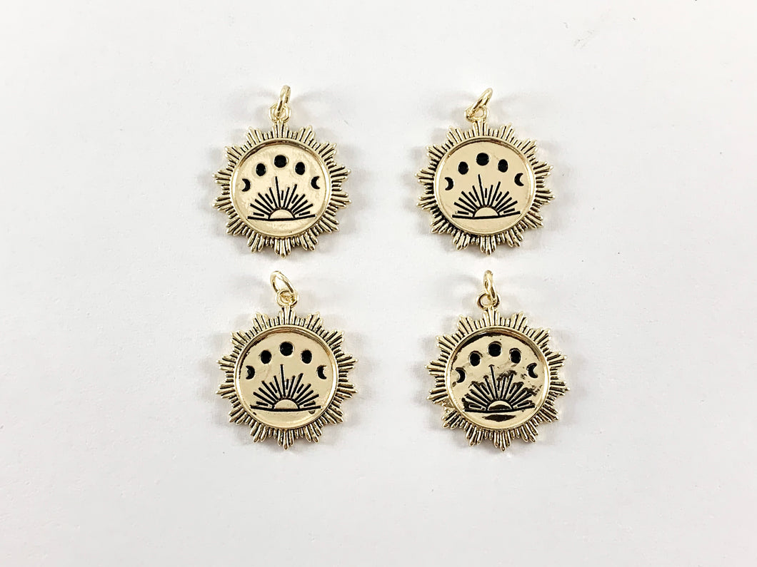 Real Gold 18K Plated Enamel Coin Sunset Bezel Charm Over Brass 8PCS