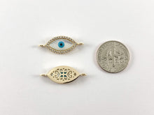 Load image into Gallery viewer, Real 18K Gold Plated CZ Pave Evil Eye Connector with White Lip Shell 4PCS
