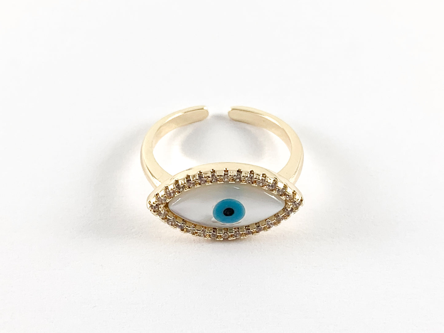 18K Real Gold/Platinum Plated CZ Pave Evil Eye Statement Ring 4PCS