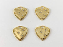 Load image into Gallery viewer, Real Gold 18K Plated Micro CZ Star Burst Heart Pave Charm Over Brass 6pc
