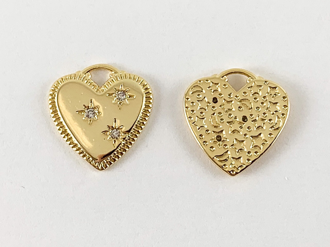 Real Gold 18K Plated Micro CZ Star Burst Heart Pave Charm Over Brass 6pc