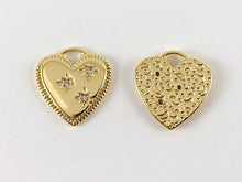 Load image into Gallery viewer, Real Gold 18K Plated Micro CZ Star Burst Heart Pave Charm Over Brass 6pc
