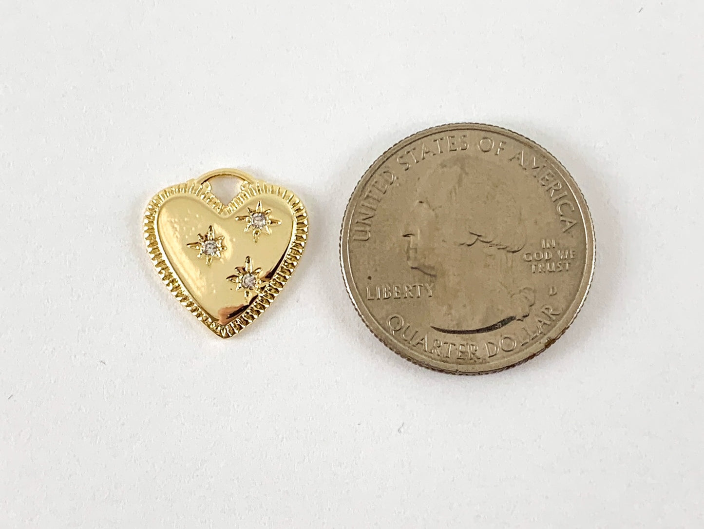 Real Gold 18K Plated Micro CZ Star Burst Heart Pave Charm Over Brass 6pc