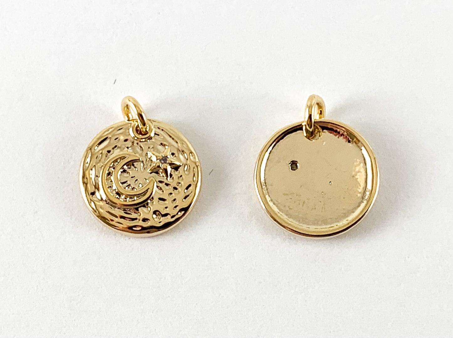 Real Gold 18K Plated Micro CZ Moon Crescent & Star Coin Pave Charm Over Brass 8pc