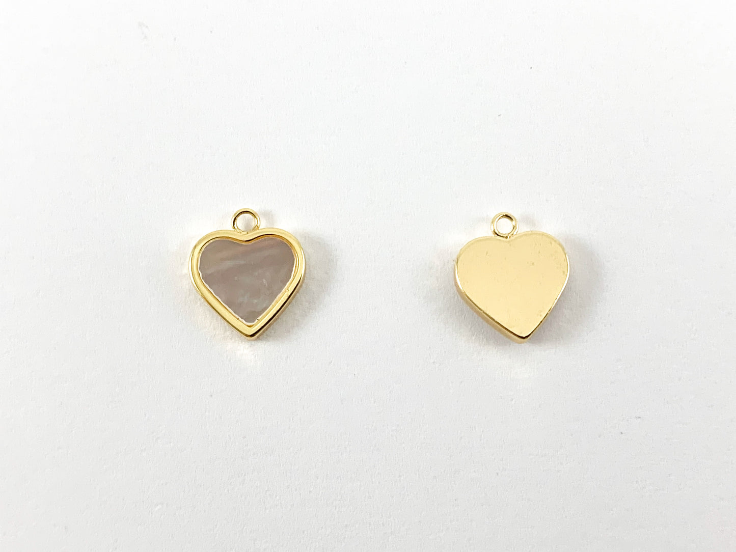 Real Gold 18K Plated Mother of Pearl Heart Pendant Charm Over Brass 8PCS