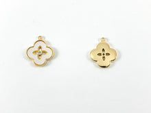 Load image into Gallery viewer, Real Gold 18K Plated Mother of Pearl Clover Quatrefoil Pendant Charm Over Brass 6PCS
