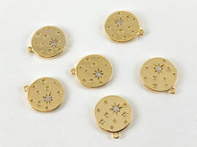 Load image into Gallery viewer, Real Gold 18K Plated Micro CZ Star Coin Pave Charm Over Brass 6pc
