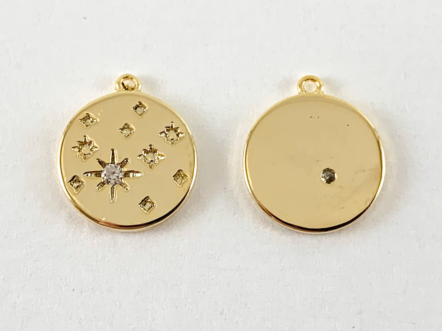 Real Gold 18K Plated Micro CZ Star Coin Pave Charm Over Brass 6pc