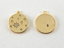 Load image into Gallery viewer, Real Gold 18K Plated Micro CZ Star Coin Pave Charm Over Brass 6pc
