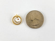 Load image into Gallery viewer, Real Gold 18K Plated Micro CZ Moon Crescent/Star Burst Dangle Enamel Coin Pave Charm Over Brass 6pc
