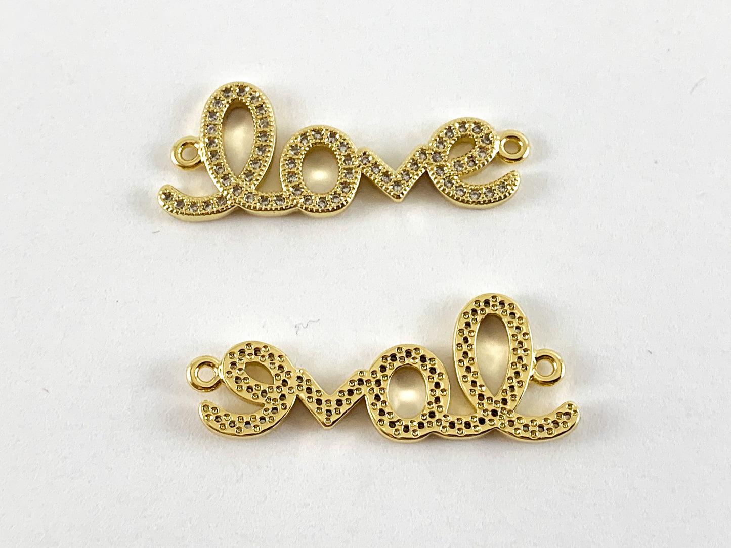 Real Gold 18K Plated Micro CZ LOVE letter Pave connector Over Brass 4PCS