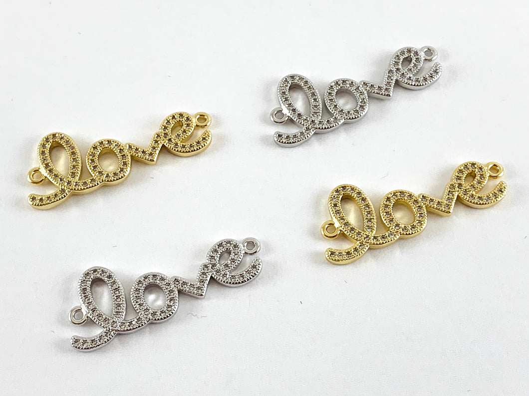 Real Gold 18K Plated Micro CZ LOVE letter Pave connector Over Brass 4PCS