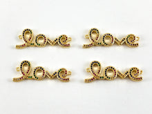 Load image into Gallery viewer, Real Gold 18K Plated Micro CZ Multicolor LOVE letter Pave connector Over Brass 4PCS
