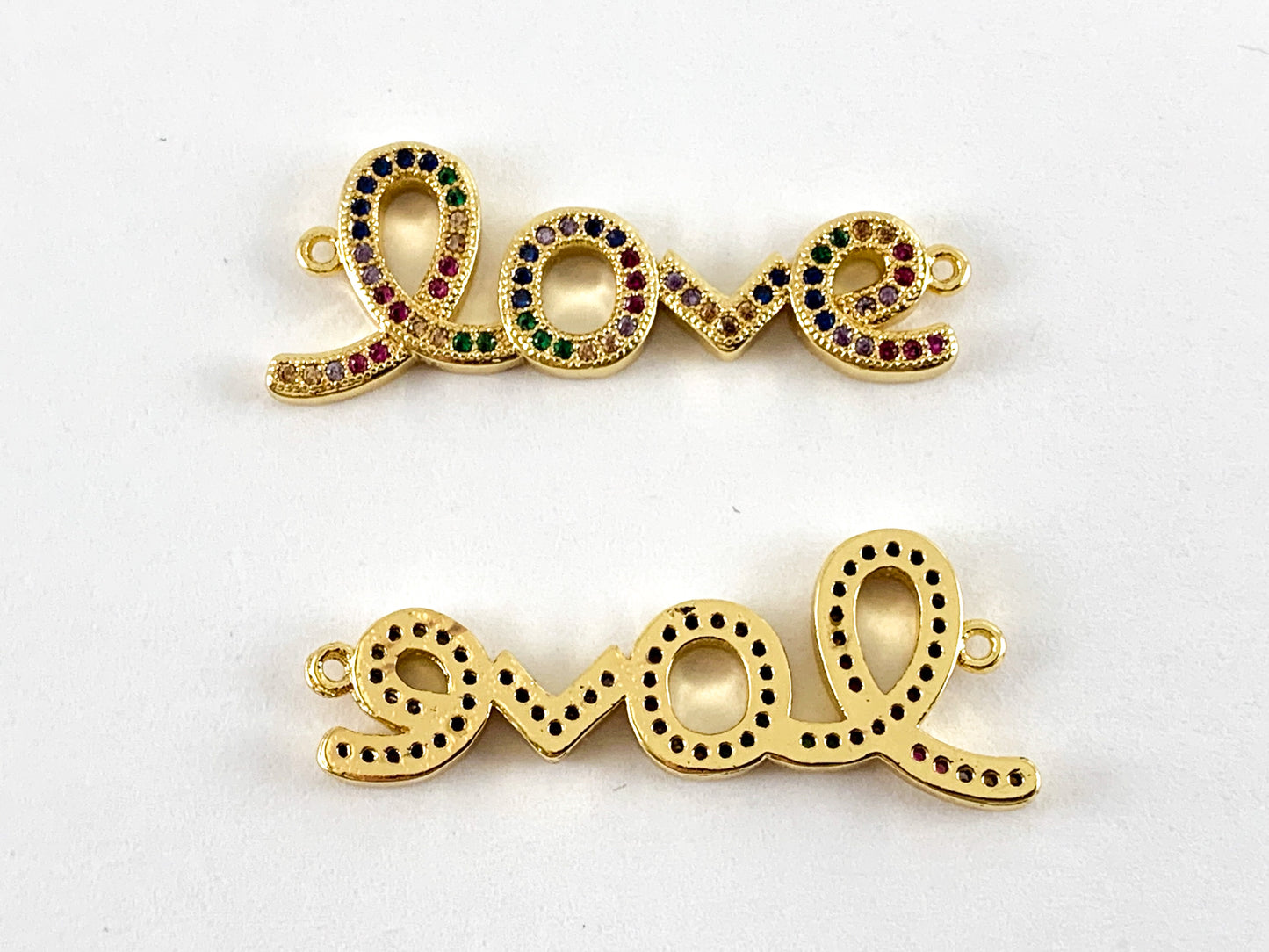 Real Gold 18K Plated Micro CZ Multicolor LOVE letter Pave connector Over Brass 4PCS