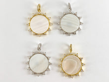 Load image into Gallery viewer, Real Gold Plated 18K Micro CZ Pave Sun Burst/Coin Charm Over Brass with Shell 4PCS
