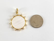 Load image into Gallery viewer, Real Gold Plated 18K Micro CZ Pave Sun Burst/Coin Charm Over Brass with Shell 4PCS
