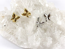 Load image into Gallery viewer, Real 18K Gold/Platinum Plated Butterfly Earring Huggies Over Copper 5 PAIRS
