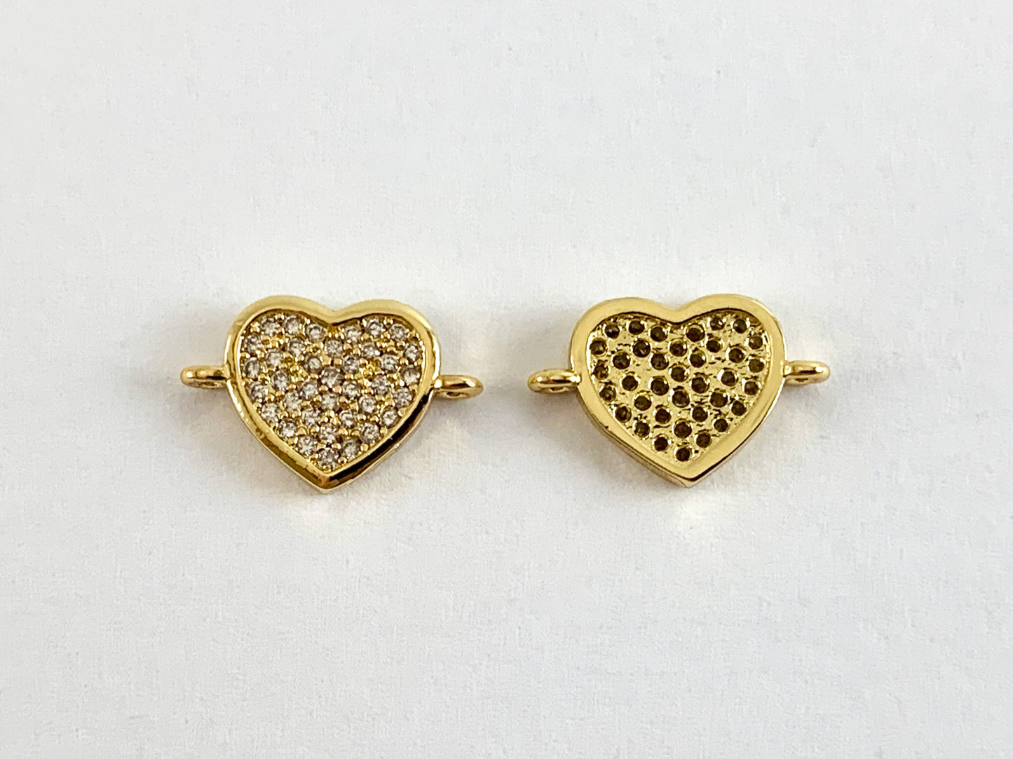 Real Gold 18K Plated Micro CZ Heart Pave Connector Over Brass 10PCS