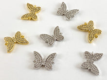 Cargar imagen en el visor de la galería, Conectores de pavé de mariposa Micro CZ chapados en oro real de 18 quilates sobre latón, 5 piezas
