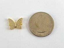 Cargar imagen en el visor de la galería, Conectores de pavé de mariposa Micro CZ chapados en oro real de 18 quilates sobre latón, 5 piezas
