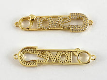 Load image into Gallery viewer, Real Gold Plated 18K Micro CZ Pave Safety Pin Connector Over Brass 5PCS
