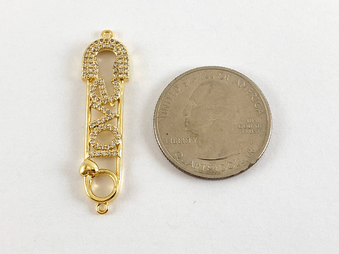 Real Gold Plated 18K Micro CZ Pave Safety Pin Connector Over Brass 5PCS