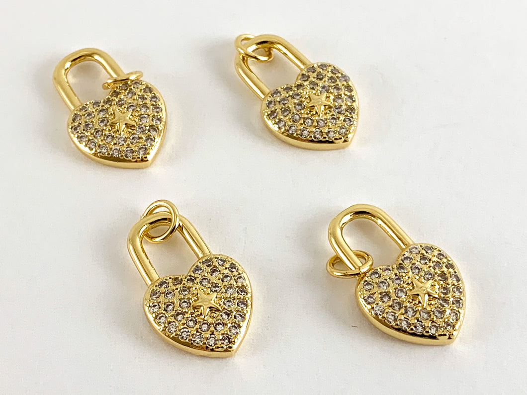 Real Gold 18K Plated Micro CZ Heart Pave Charm Over Copper 6PCS