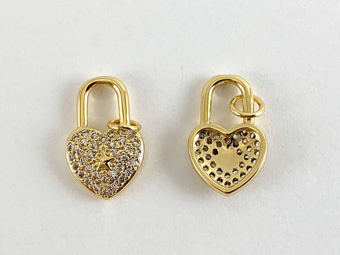 Real Gold 18K Plated Micro CZ Heart Pave Charm Over Copper 6PCS