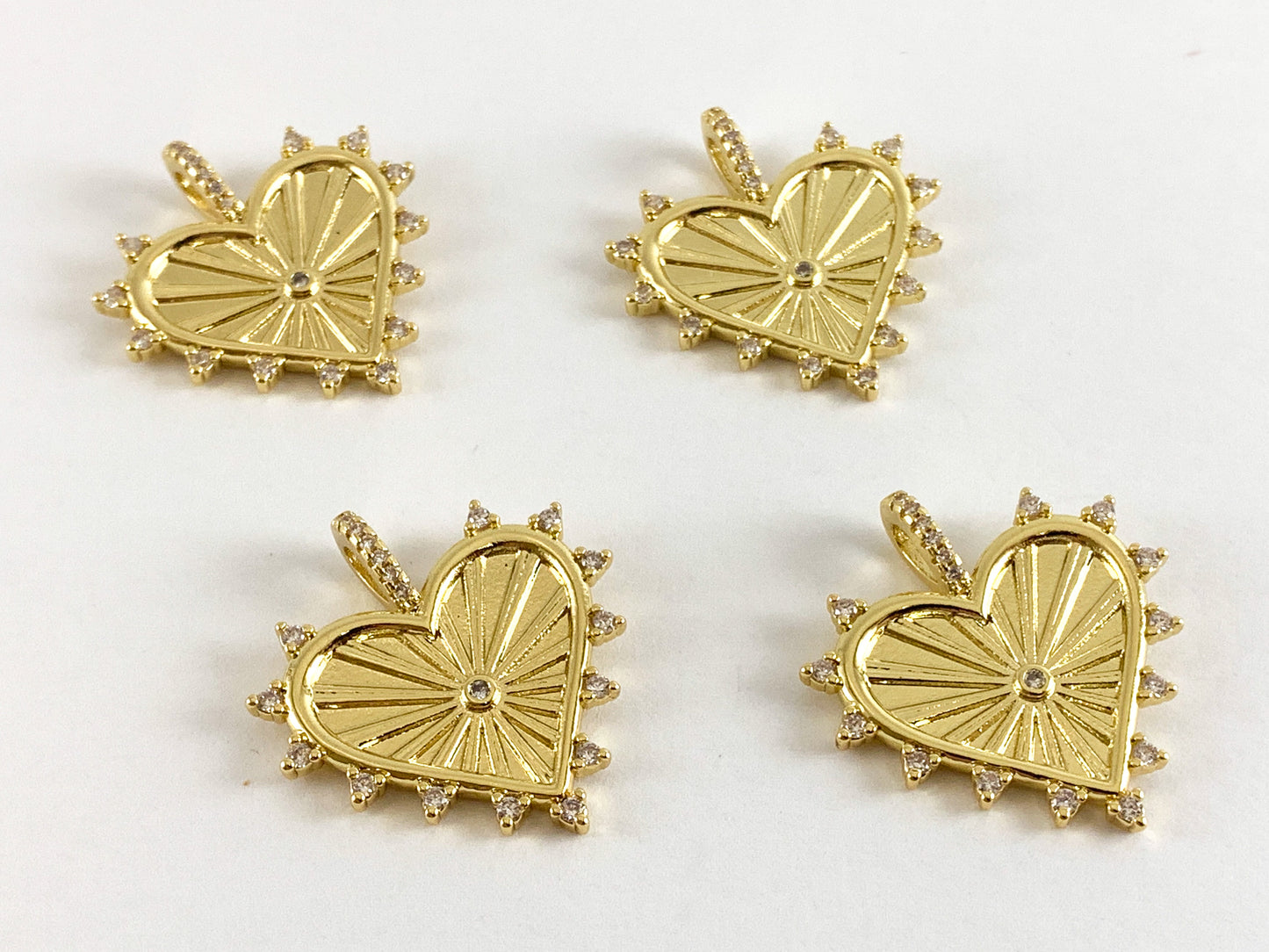 Real Gold 18K Plated Micro CZ Heart Pave Charm Over Brass 6PCS