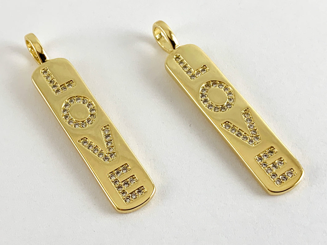 Real Gold 18K Plated Micro CZ LOVE Letter Bar Pave Charm Over Brass 4PCS