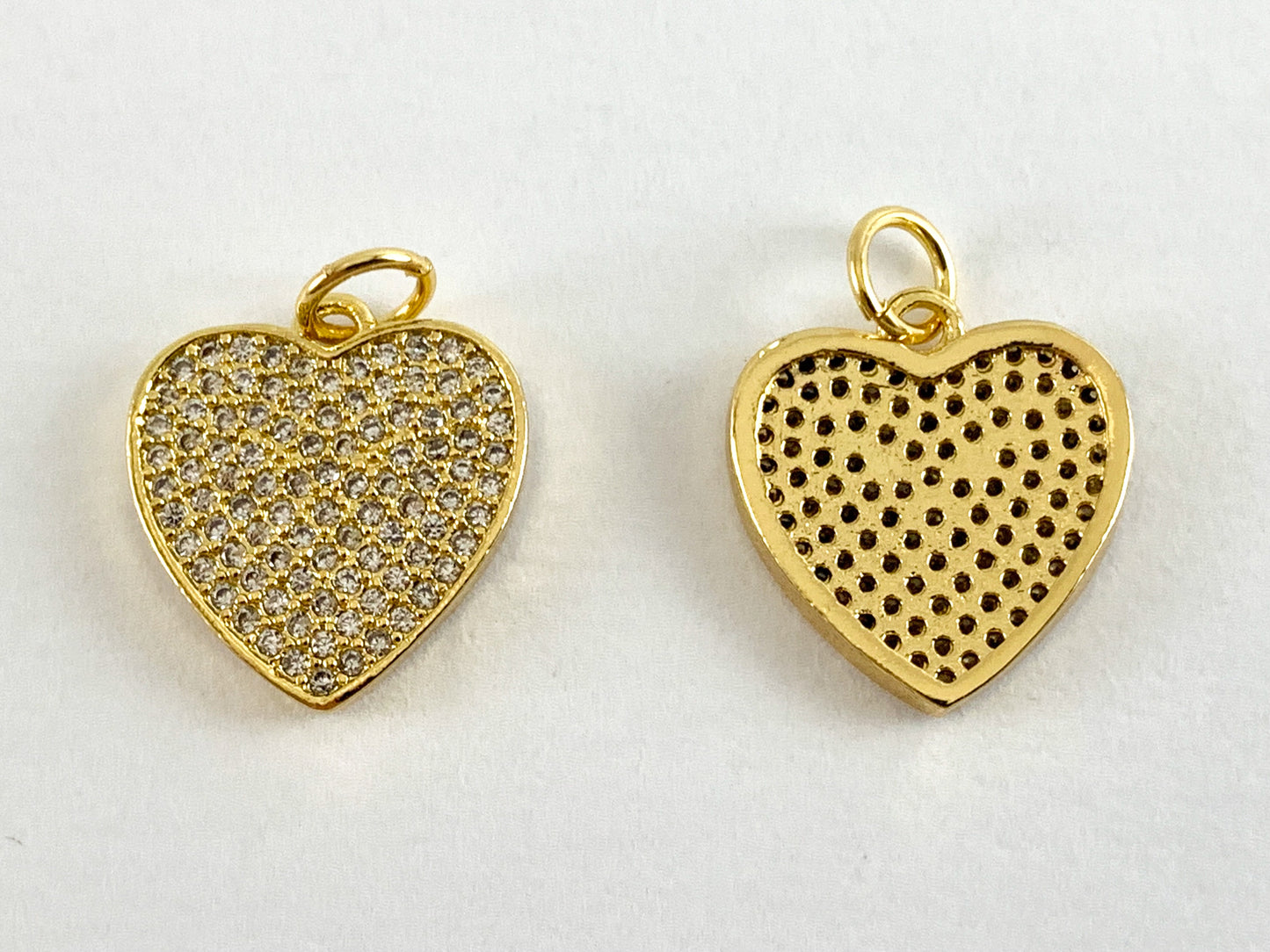 Real Gold 18K Plated Micro CZ Heart Pave Charm Over Brass 4PCS