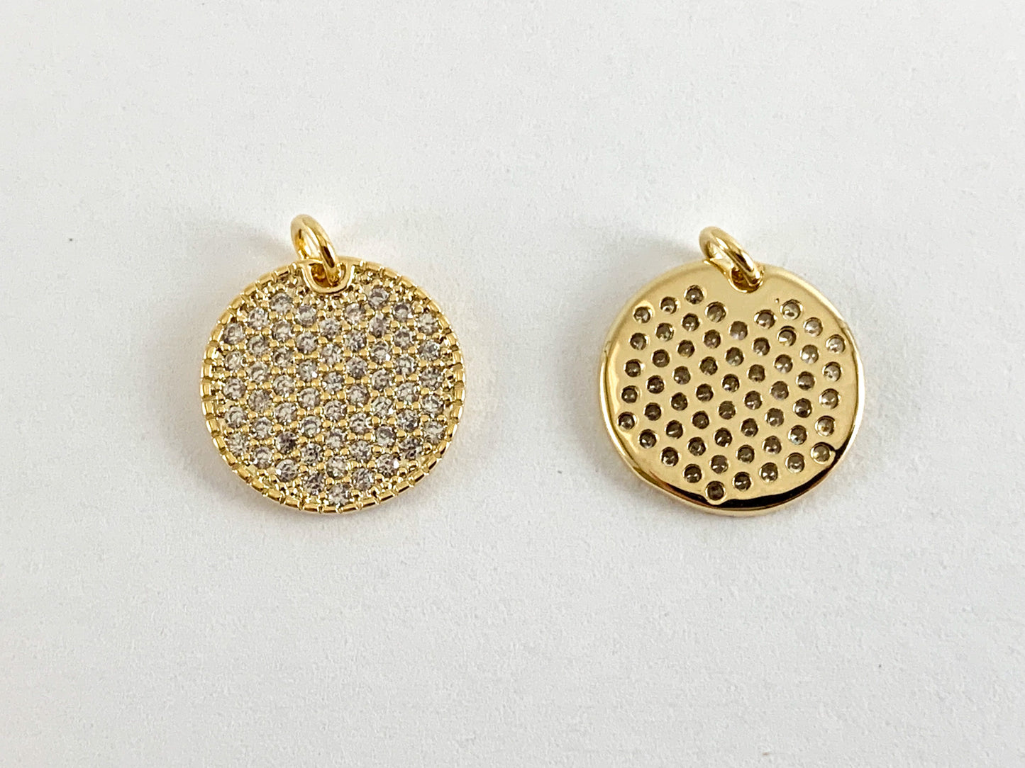 Real Gold 18K Plated Micro CZ Coin Pave Charm Over Brass 5PCS