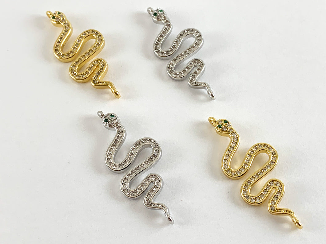 Conector de pavé de serpiente Micro CZ chapado en oro real de 18 quilates sobre latón, 5 piezas