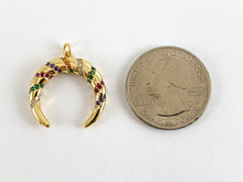 Load image into Gallery viewer, Real Gold 18K Plated Micro CZ Multicolor Moon Crescent/ Horn Pave Charm Over Brass 4PCS
