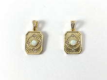 Load image into Gallery viewer, Real Gold 18K Plated CZ Pave Rectangle Tag Charm Pendant with Japanese Opal 5PCS
