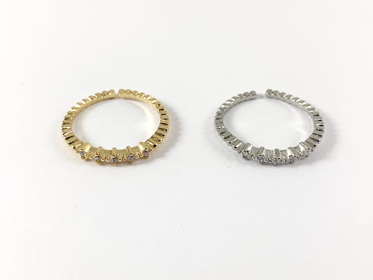 Real Gold/Platinum 18K Plated Copper CZ Pave Dainty Minimalist Adjustable Ring 5PCS