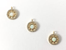 Load image into Gallery viewer, Real Gold 18K Plated CZ Pave Coin Charm Pendant with Japanese Opal 6PCS
