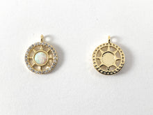 Load image into Gallery viewer, Real Gold 18K Plated CZ Pave Coin Charm Pendant with Japanese Opal 6PCS
