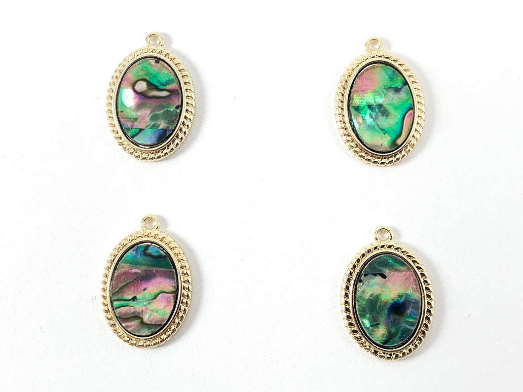 Real 18K Gold Plated Abalone Oval Charm Pendant Over Copper 6PCS