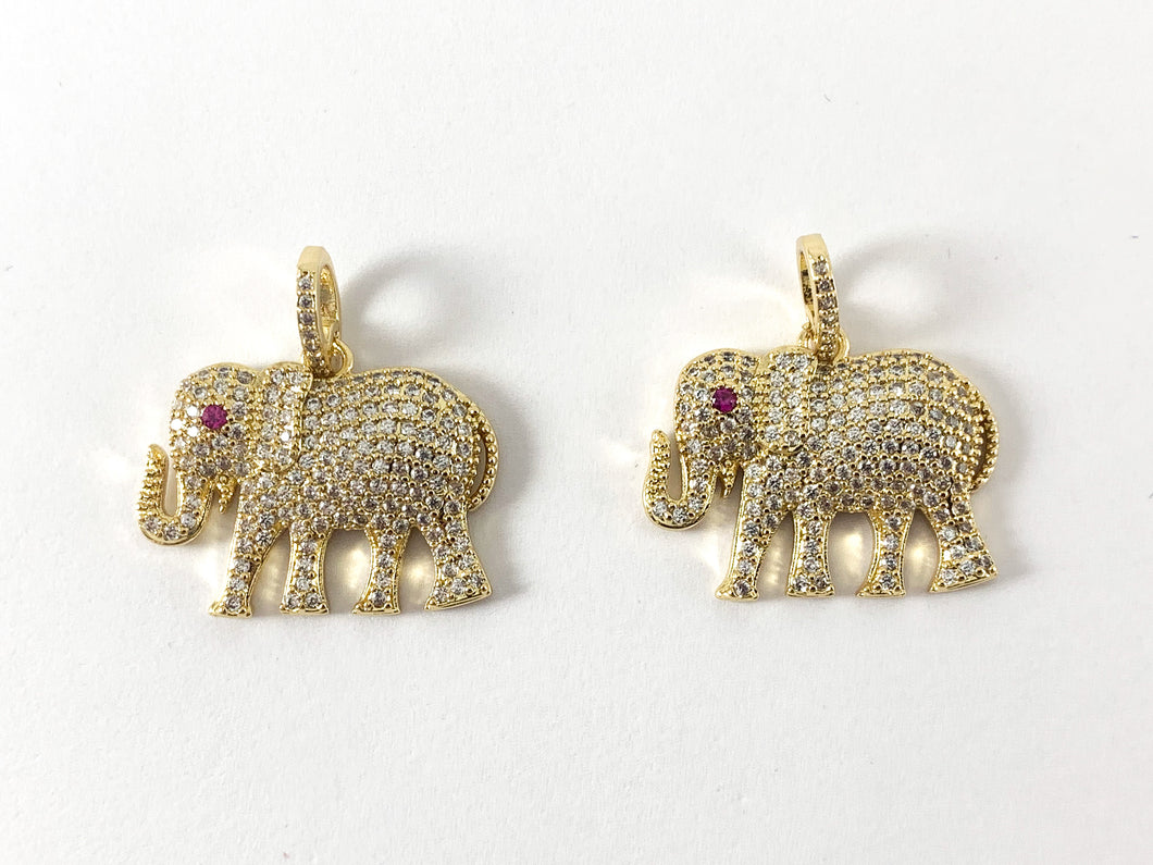 Real 18K Gold Plated CZ Pave Elephant Pendant Over Copper 4PCS