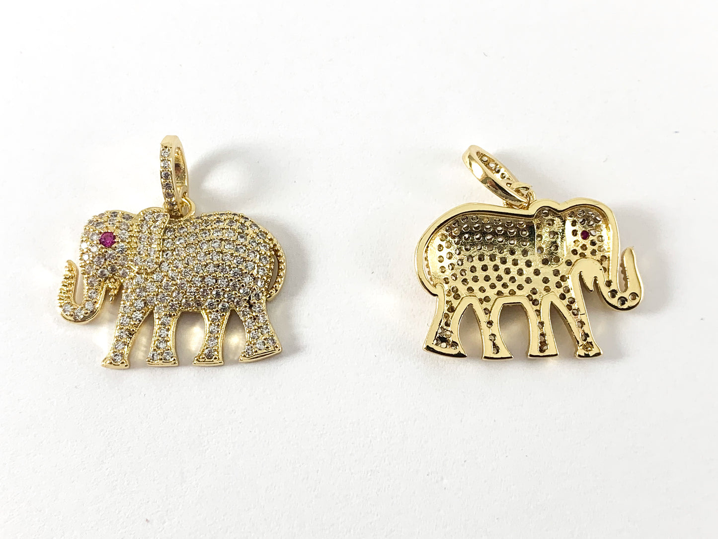 Real 18K Gold Plated CZ Pave Elephant Pendant Over Copper 4PCS